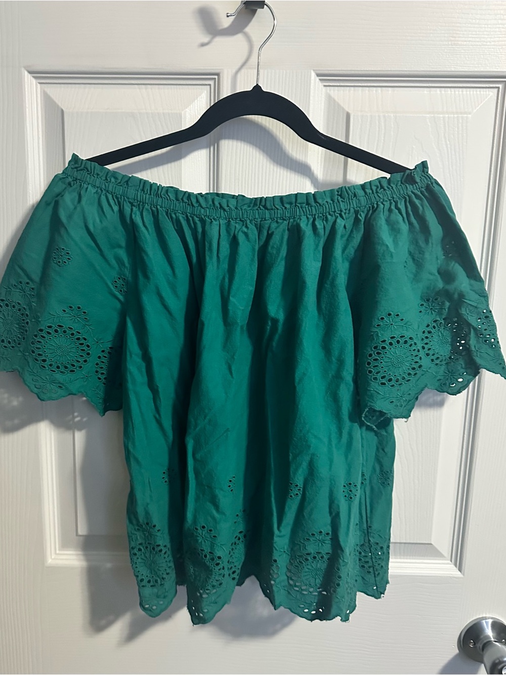 Collection Pimkie Women's Off-Shoulder Eyelet Blouse in Teal Green L